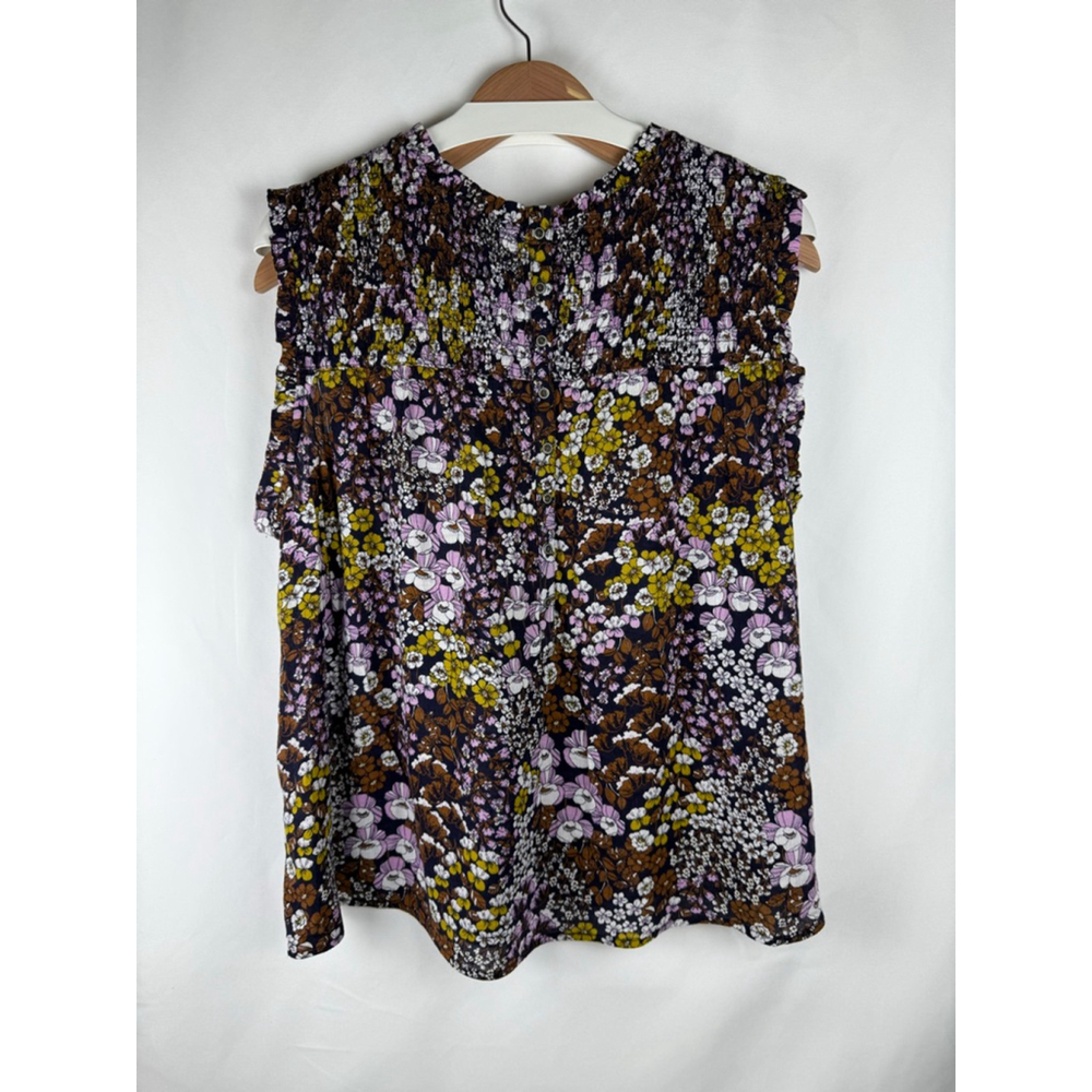 Women's Caslon Floral Cold Shoulder Smocked Top Navy/Pink Size XL - Picture 5 of 8